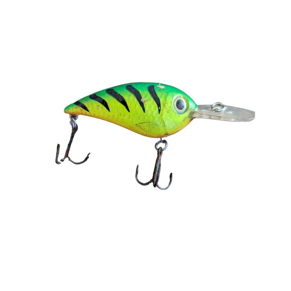 Vintage Rapala  Fishing Lure Green Yellow Black 4" Wood Crankbait Lure Minnow